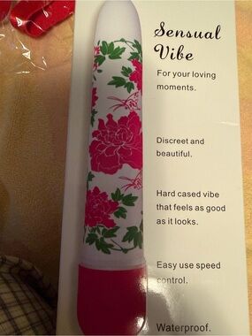 Eve White Personal Massager with Pink Floral and Green Leaf Accents